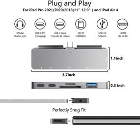 img 3 attached to 🔌 Ipad Pro 7-in-1 USB-C Hub Adapter for 2021, 2020, 2018 12.9 and 11 inch models + iPad Air 4 – Docking Station with 4K HDMI, USB-C PD Charging, SD/TF Card Reader, USB 3.0, 3.5mm Headphone Jack – Essential Accessories