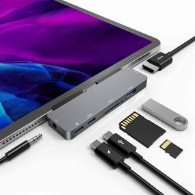 img 4 attached to 🔌 Ipad Pro 7-in-1 USB-C Hub Adapter for 2021, 2020, 2018 12.9 and 11 inch models + iPad Air 4 – Docking Station with 4K HDMI, USB-C PD Charging, SD/TF Card Reader, USB 3.0, 3.5mm Headphone Jack – Essential Accessories