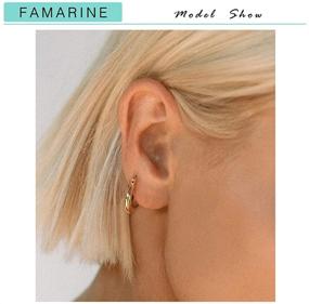 img 3 attached to 👛 FAMARINE 14k Gold Lightweight Chunky Hoop Earrings with Gift Bag, Small Dainty Thick Open Hoops for Women and Girls