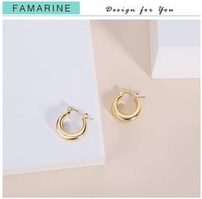 img 1 attached to 👛 FAMARINE 14k Gold Lightweight Chunky Hoop Earrings with Gift Bag, Small Dainty Thick Open Hoops for Women and Girls