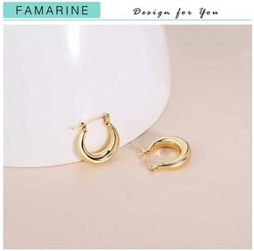 img 2 attached to 👛 FAMARINE 14k Gold Lightweight Chunky Hoop Earrings with Gift Bag, Small Dainty Thick Open Hoops for Women and Girls