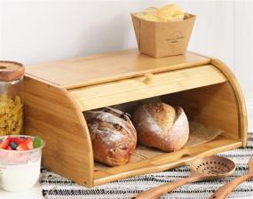 img 1 attached to 🥖 Bamboo Bread Box by Lawei - Rolltop Breadbox for Countertop Storage, Ideal Kitchen Food Storage Bin