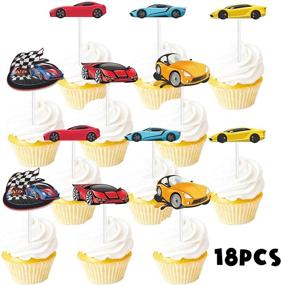 img 2 attached to 🏎️ 18pcs Glitter Race Car Dessert Cupcake Toppers: Perfect Baby Shower and Birthday Party Decor Supplies with a Theme of Happy Birthday