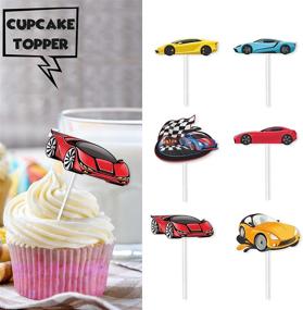 img 3 attached to 🏎️ 18pcs Glitter Race Car Dessert Cupcake Toppers: Perfect Baby Shower and Birthday Party Decor Supplies with a Theme of Happy Birthday