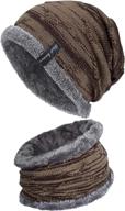 🧣 men and women's winter beanie hat and scarf set - cozy slouchy fleece lined knit caps & neck warmer logo