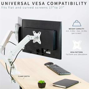 img 2 attached to 🖥️ VIVO Dual 17-27 inch Pneumatic Spring Arm Clamp-on Desk Mount Stand - Max VESA 100x100, White, STAND-V102OW