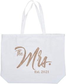 img 1 attached to 🛍️ ElegantPark 2021 Mrs. Personalized Bride Tote Bag | Wedding Bachelorette Bridal Shower Gifts | Large Shoulder Bag in White with Champagne Glitter | Future Bride Gift