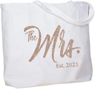 🛍️ elegantpark 2021 mrs. personalized bride tote bag | wedding bachelorette bridal shower gifts | large shoulder bag in white with champagne glitter | future bride gift logo
