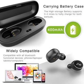 img 2 attached to 🎧 IPX6 Waterproof True Wireless Earbuds with Charging Case - TWS Bluetooth Headphones for Sports, 16Hr Playtime, Stereo Sound & HD Deep Bass, Built-in Mic - Black JYZZ