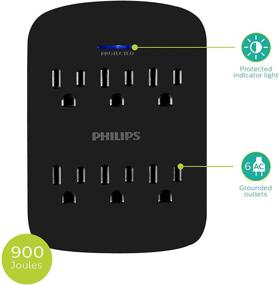 img 2 attached to 💡 Philips 6-Outlet Extender Surge Protector: Powerful 900 Joules, Space-Saving Design, LED Protection Indicator, Black, 1 Pack - SPP3461BC/37