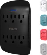 💡 philips 6-outlet extender surge protector: powerful 900 joules, space-saving design, led protection indicator, black, 1 pack - spp3461bc/37 logo