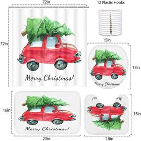 img 3 attached to 🎄 Britimes Christmas Shower Curtain Set with Hooks - Watercolor Red Car Theme, Non-Slip Rugs, Toilet Lid Cover, and Bath Mat - Durable, Waterproof Bathroom Decor Set, 72" x 72