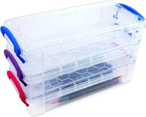 img 1 attached to 🖍️ SKPPC Set of 3 Stackable Clear Plastic Pencil Boxes - Large Capacity Storage Organizers for Painting Pencils, Brushes, Watercolor Pens, Drawing Tools, and Office Supplies (3 Color Options)