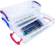 🖍️ skppc set of 3 stackable clear plastic pencil boxes - large capacity storage organizers for painting pencils, brushes, watercolor pens, drawing tools, and office supplies (3 color options) логотип