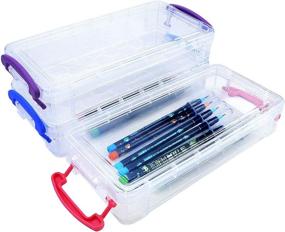 img 4 attached to 🖍️ SKPPC Set of 3 Stackable Clear Plastic Pencil Boxes - Large Capacity Storage Organizers for Painting Pencils, Brushes, Watercolor Pens, Drawing Tools, and Office Supplies (3 Color Options)