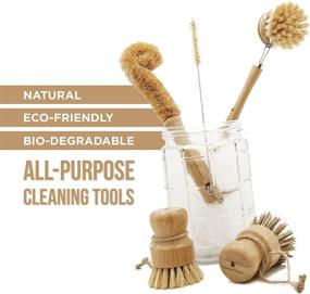 img 2 attached to 🌿 Eco-Friendly Natural Bamboo Dish Brush Scrub - Wooden Handle Bristle Scrubber for Kitchen Cleaning Dishes Pot Pans Bottle Straw - 100% Plastic Free - 5-Piece Set with Natural Cotton Storage Bag