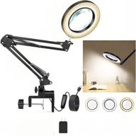 🔍 efficient 5x magnifying lamp: big clamp, 3 adjustable led light & 10 brightness levels - ideal for reading, office, hobbies & crafts - clip on light reading table lamp (20 inch) логотип