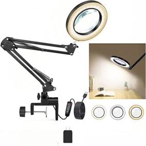 img 4 attached to 🔍 Efficient 5X Magnifying Lamp: Big Clamp, 3 Adjustable LED Light & 10 Brightness Levels - Ideal for Reading, Office, Hobbies & Crafts - Clip on Light Reading Table Lamp (20 INCH)