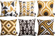 🔶 stylish set of 6 geometric pattern decorative throw pillow case cushion cover in yellow and grey - 18x18 inches logo