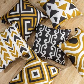 img 2 attached to 🔶 Stylish Set of 6 Geometric Pattern Decorative Throw Pillow Case Cushion Cover in Yellow and Grey - 18x18 Inches