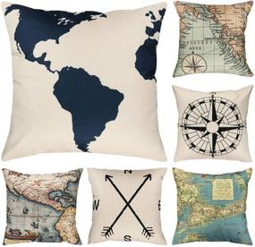 img 4 attached to 🗺️ Faylapa 6 Pack Geography Theme Pillow Cases: Map Art Decor for Stylish Home Decoration - Cushion Cover, Pillowcase, Sofa décor, 18×18 Inches (45×45cm) (Case ONLY)