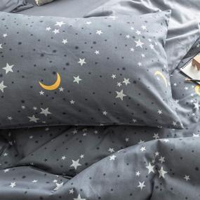 img 2 attached to 🌙✨ Moon Star Print Duvet Cover Set Queen: Reversible Grey Comforter Cover in Geometric Pattern for Kids, Adults - 3 Piece Modern Bedding Set Queen