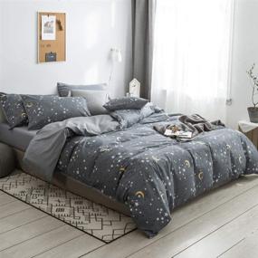 img 1 attached to 🌙✨ Moon Star Print Duvet Cover Set Queen: Reversible Grey Comforter Cover in Geometric Pattern for Kids, Adults - 3 Piece Modern Bedding Set Queen
