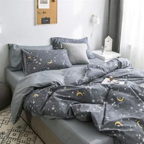 img 3 attached to 🌙✨ Moon Star Print Duvet Cover Set Queen: Reversible Grey Comforter Cover in Geometric Pattern for Kids, Adults - 3 Piece Modern Bedding Set Queen