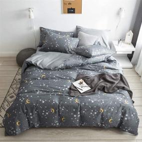 img 4 attached to 🌙✨ Moon Star Print Duvet Cover Set Queen: Reversible Grey Comforter Cover in Geometric Pattern for Kids, Adults - 3 Piece Modern Bedding Set Queen