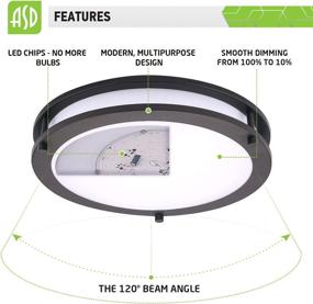 img 1 attached to 💡 ASD 12 Inch LED Flush Mount Ceiling Light: Dimmable, Energy Efficient Fixture for Kitchen, Hallway, Laundry - Oil Rubbed Bronze Finish, 5000K, 1050 Lm