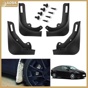 img 4 attached to 🚗 AOSK Mud Flaps Splash Guards - Set of Four for Tesla Model Y (2020-2021) | No Drill Holes Required