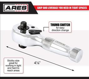 img 2 attached to 🔧 ARES 42034 - 3/8-дюймовый х 1/4-дюймовый привод 72-зубчатый укороченный ратшет - Универсальный двухголовый дизайн - Конструкция из премиального хром-ванадиевой стали и отделка зеркальным полированием - Направление изменяемое