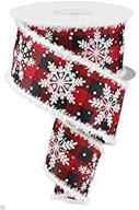 🔴 10 yards of glittered snowflake with snowdrift wired edge ribbon in red and black plaid - 2.5 inches logo