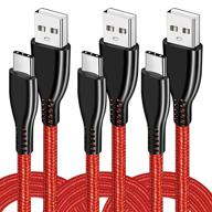 🔴 премиумный нейлоновый usb-кабель типа c 3-пакет 3 фута 3a быстрого зарядного кабеля - кабели быстрого зарядного напряжения, совместимые с samsung tab a 10.1" (2019) 10.5" (2018), galaxy s10 / s9 / s8 / note 8, lg v30 / v40 - красный логотип