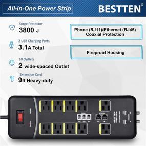 img 3 attached to 🔌 Bestten 3800-Joule Surge Protector: All-in-One Power Strip with USB Charging Ports, Phone/Ethernet/Coaxial Protection, and 9-Foot Extension Cord