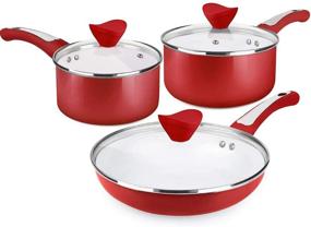 img 4 attached to SHINEURI 6-Piece Nonstick Cookware Set 🍳 with Ceramic Lids: Nonstick Pots, Pans, and Skillet