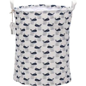 img 4 attached to Sea Team 19.7"x 15.7" Large Folding Waterproof Canvas Laundry Hamper with Drawstring Cover - Whale Design