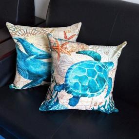 img 2 attached to 🐠 Set of 4 Ocean Theme Pillow Covers - 18x18in, Coastal Beach Decor, Outdoor Cushions, Seashell Throw Pillow Covers for Couch, Sofa, Bed (Insert not included) – Turtle, Seahorse, Whale, Octopus