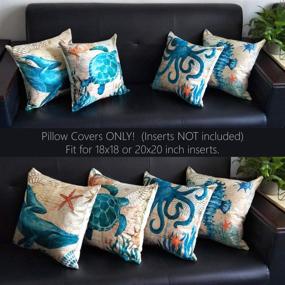 img 3 attached to 🐠 Set of 4 Ocean Theme Pillow Covers - 18x18in, Coastal Beach Decor, Outdoor Cushions, Seashell Throw Pillow Covers for Couch, Sofa, Bed (Insert not included) – Turtle, Seahorse, Whale, Octopus