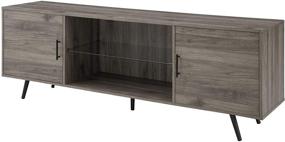 img 3 attached to 📺 Walker Edison Saxon Mid Century Modern 2 Door Glass Shelf TV Stand for TVs up to 80 Inches - 70 Inch, Grey