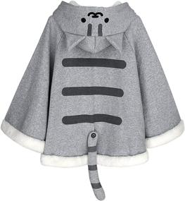 img 1 attached to 🐾 CORIRESHA Gray Cute Catpaw Print Soft Fleece Outwear Chi's Sweet Home Cat Cape with Cat Ears" - Optimized Product Name: "CORIRESHA Gray Catpaw Print Soft Fleece Outwear: Chi's Sweet Home Cat Cape with Cat Ears