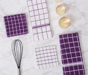 img 2 attached to 🍆 DII Cotton Terry Kitchen Bar Towels, 16 x 26", Set of 4, Eggplant Check Pattern, Machine Washable and Highly Absorbent Dish Towels