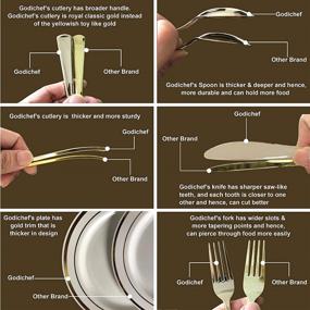 img 1 attached to 🍽️ Premium Gold Dinnerware Set with Disposable Plastic Cutlery - Includes 25 Dinner Plates, 25 Dessert Plates, 25 Spoons, 25 Forks, 25 Knives, and 25 Cups