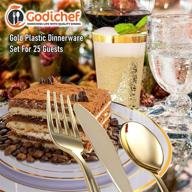 🍽️ premium gold dinnerware set with disposable plastic cutlery - includes 25 dinner plates, 25 dessert plates, 25 spoons, 25 forks, 25 knives, and 25 cups logo