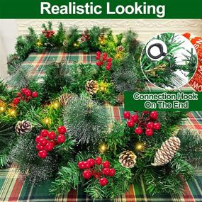 img 2 attached to 🎄 TURNMEON 9-Foot 100-Light Prelit Christmas Garland Decoration with Timer, 8 Modes, 198 Red Berries, Pinecones, & 30 Snowy Bristle Pine - Battery Operated Indoor Home Mantle Fireplace Christmas Decor