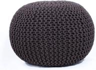 fernish decor round pouf ottoman - hand knitted cotton footrest, foot stool, knit bean bag floor chair for bedroom, living room - accent seat (brown, 20x20x14 inch) логотип