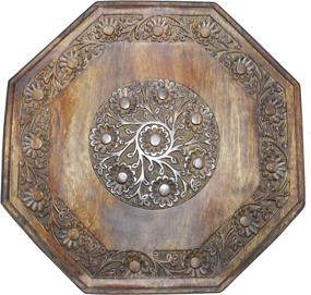 img 3 attached to COTTON CRAFT Walnut Carved Wood Octagon Coffee Table - 18 Inch Round Top x 18 Inch High - Intricate Hand Carving and Detailing