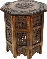 cotton craft walnut carved wood octagon coffee table - 18 inch round top x 18 inch high - intricate hand carving and detailing логотип