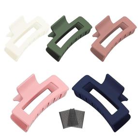 img 4 attached to 🎀 5 Pack of Large Square Hair Claw Clips, 4.1 inch Nonslip Hair Accessories for Women and Girls with Thick Hair, Strong Hold Hair Clips for Long Hair + 2 Bonus Hair Stickers