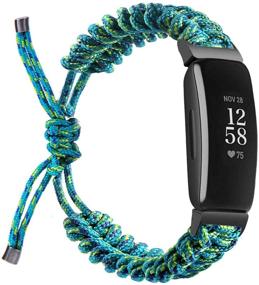 img 4 attached to 🔵 Wongeto Ремешки для Fitbit Inspire 2 и Inspire/Inspire HR - Регулируемый браслет из паракорда ручной работы с шнурковым замком для замены часовых ремешков в синем цвете для женщин и мужчин - Совместимость со смарт-часами Inspire.